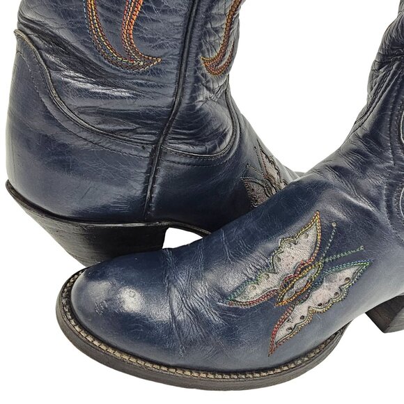 Vintage 1970s CUTTER BILL Cowgirl Boots 6B Navy Rainbow Leather Butterfly Cowboy - Picture 15 of 16